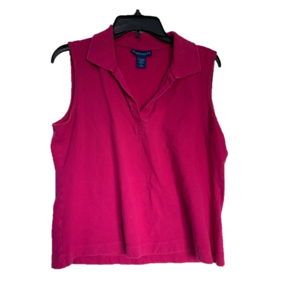 Karen Scott Pink Collared Closed Vest